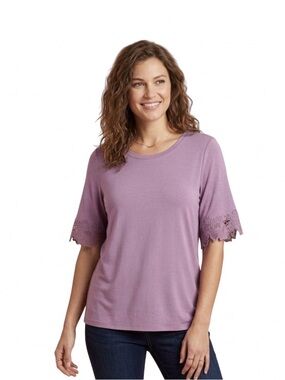 Simply Vera Vera Wang Purple Lace Eyelet Sleeve Tee Boho Romantic Soft Knit XXL